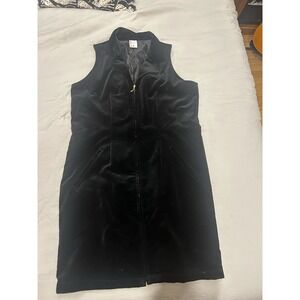 Hanna Andersson Dress Women M Black Velvet Sleeveless Pockets Zip Holiday‎ Party